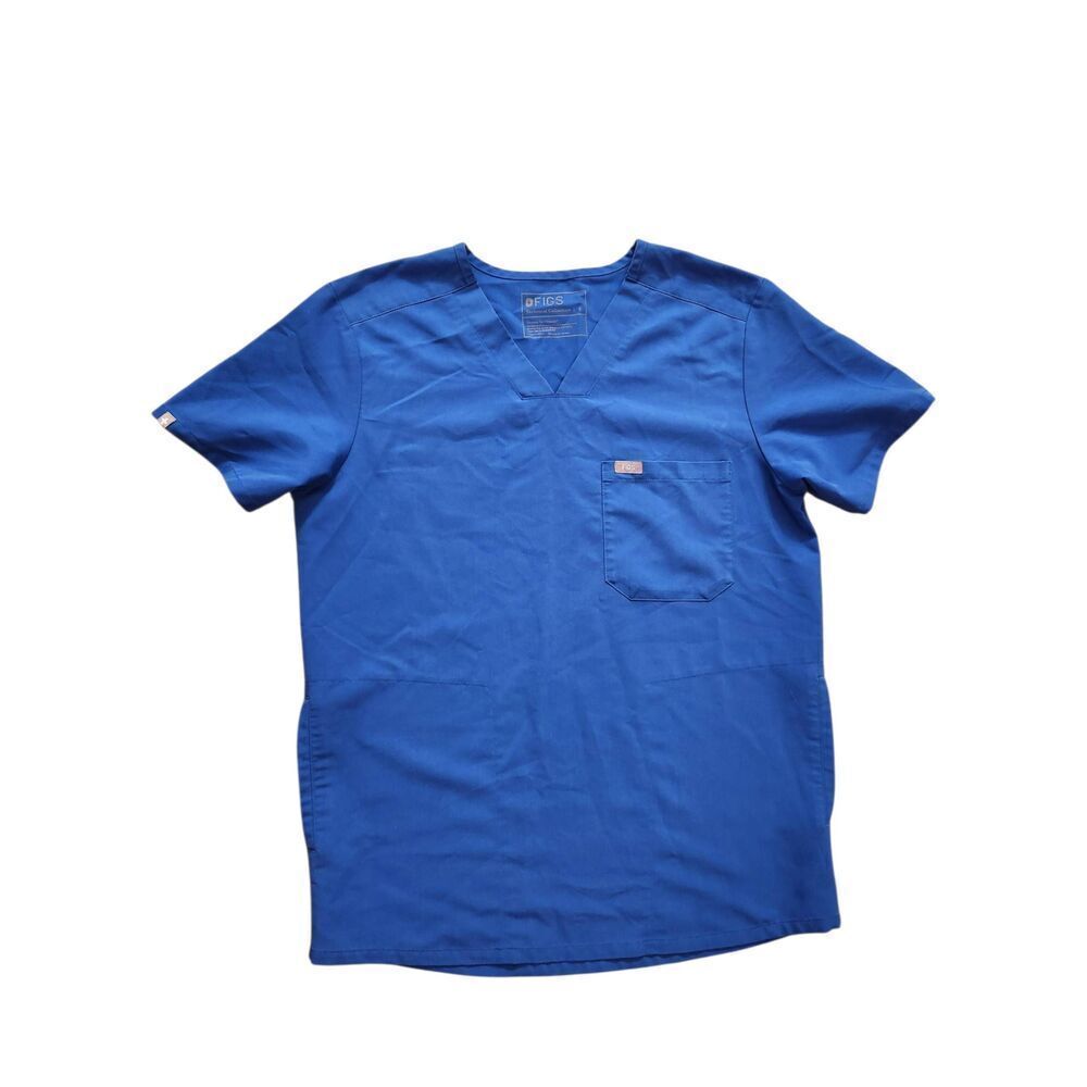 Figs Mens 3 pocket scrub top size Small style# TM3000 Blue short sleeve